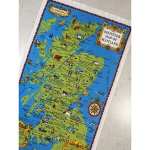 Vintage Linen SCOTLAND Map Tea Towel Souvenir 18" x 31"